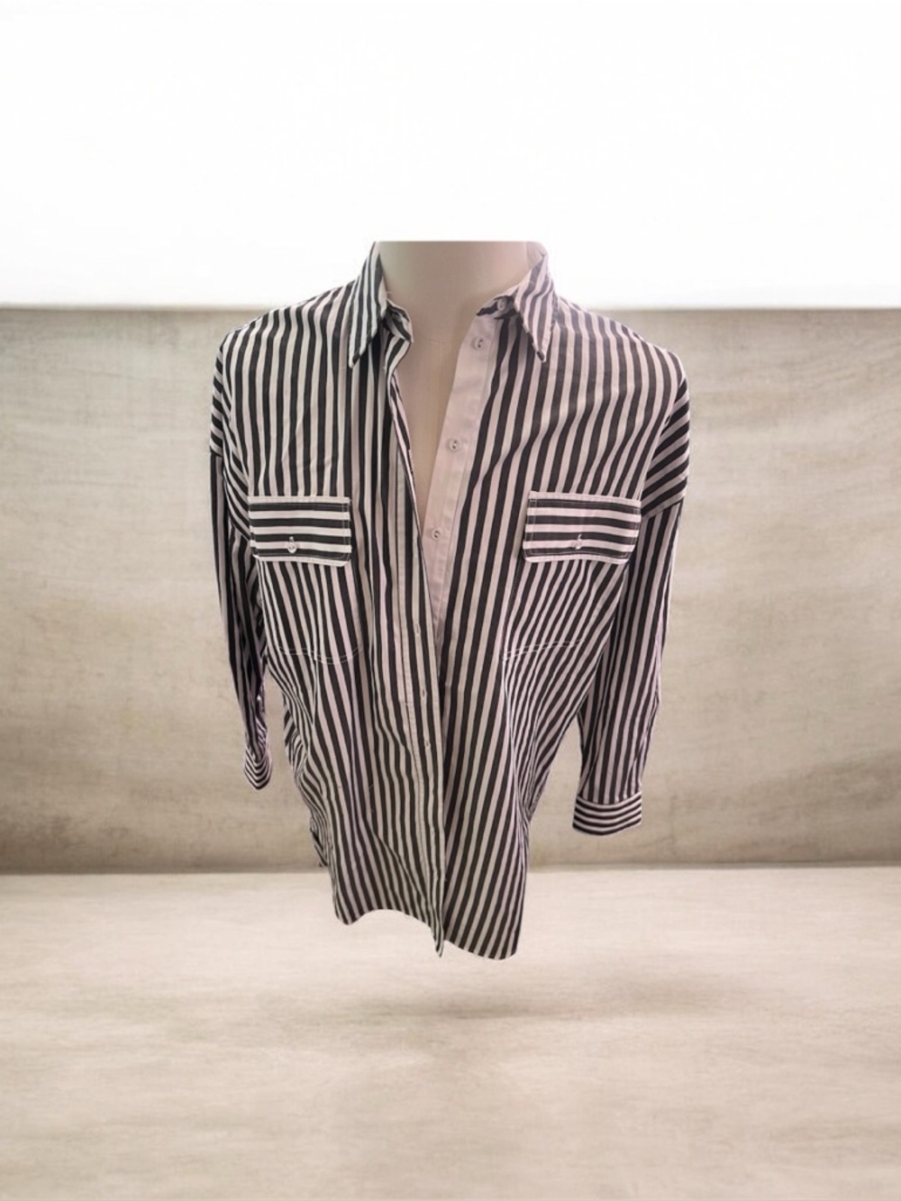 Women’s Black and White Striped Button-Up Shirt